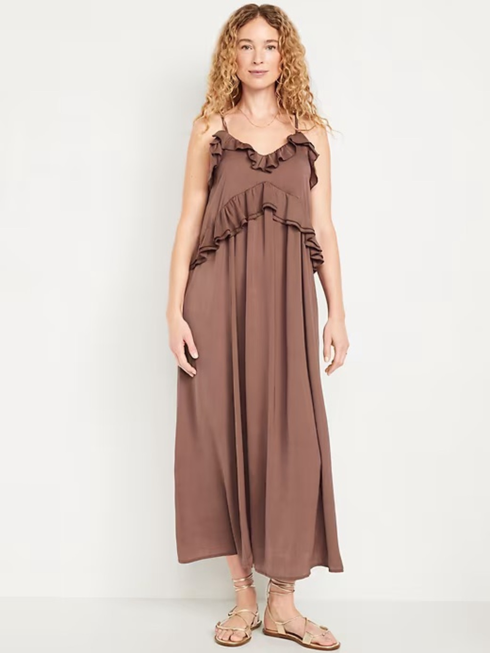 Old Navy warm taupe Ruffle Maxi Dress